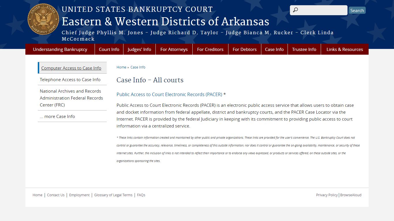 Case Info - All courts | Eastern & Western Districts of Arkansas ...